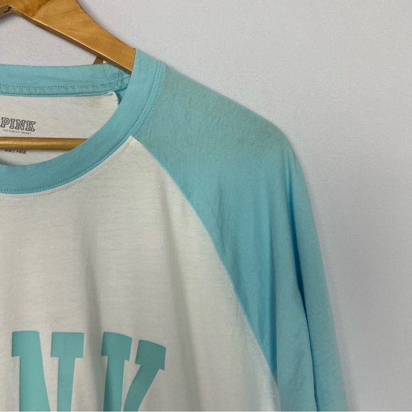 Victorias Secret Pink Large T- Shirt Cotton Love Pink Campus White & Blue - Picture 3 of 10